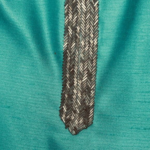 Vintage 60s Size Medium Mod Aqua Shantung Dress Jacket Suit Set Silver Beading - Picture 7 of 16